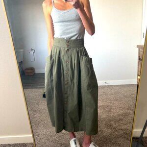 Vintage Heavy Cotton High-Waisted Maxi Skirt-25”XS, OliveArmy Green , EUC